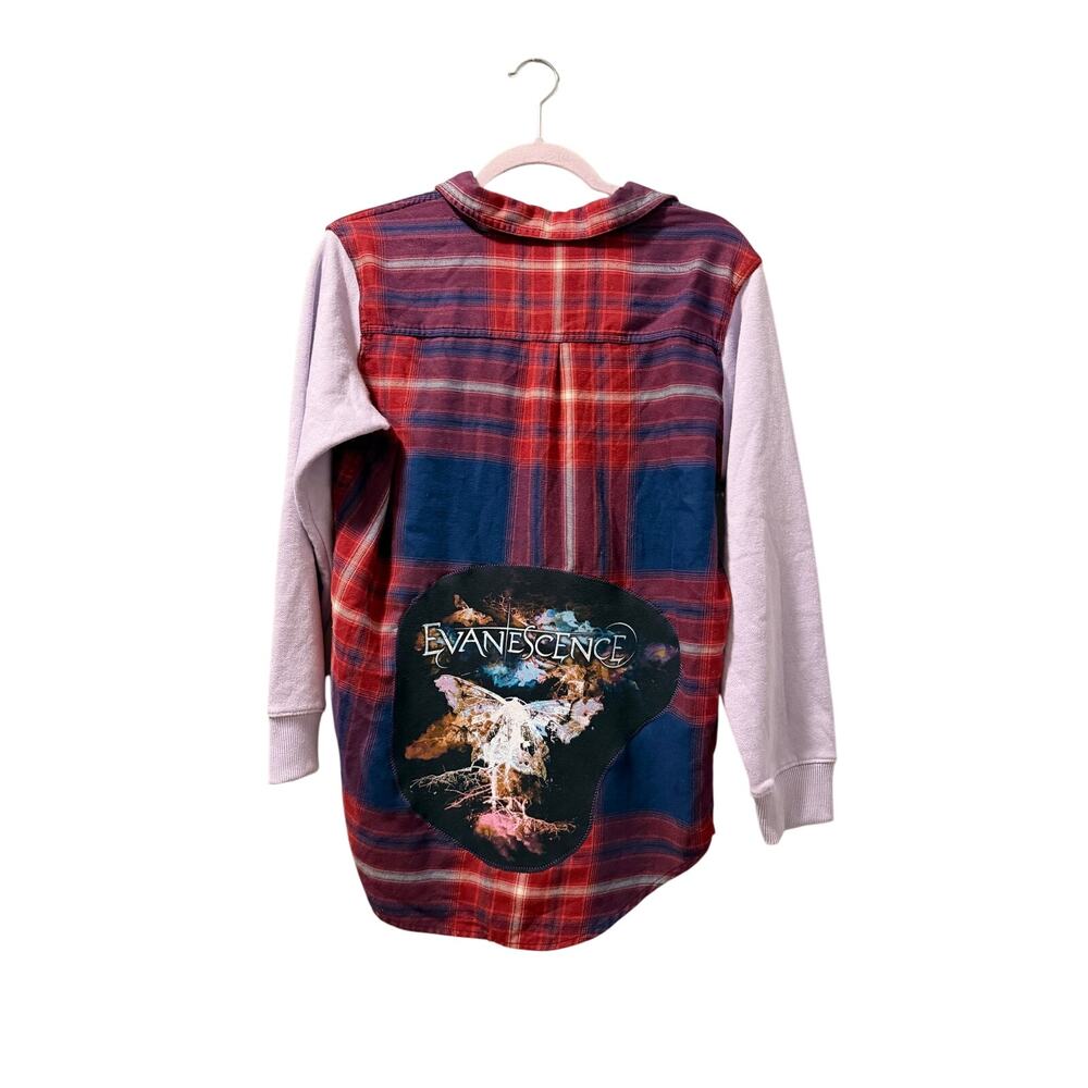 Evanescence flannel with sweater sleeves up cycle, purple red